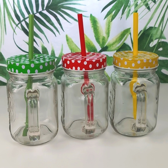 Set of 3 Polka Dot Country Style Mason Jar Drinking Mugs - Picture 2 of 9